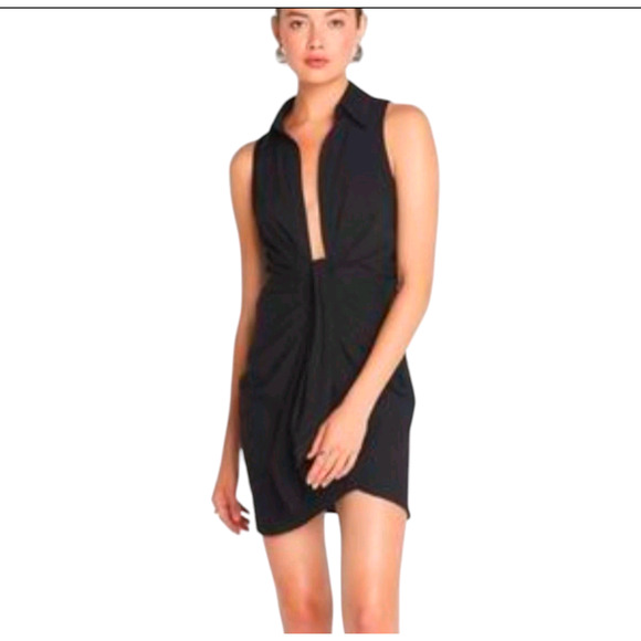 Choosy Crosby St. Dress Plunging Neckline Tie Waist Dress in Black Size 0 NWT - Picture 2 of 5